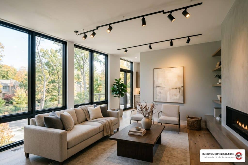 Track lighting installation in a modern Ohio home