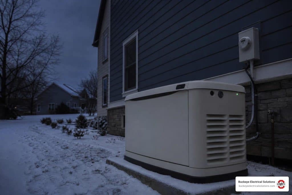 modern standby generator installed outside an Ohio home during a power outage