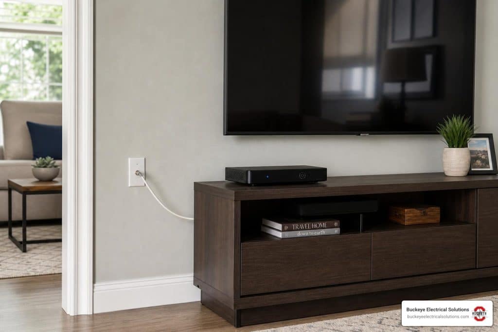 cable outlet installation coax wall plate finished room home entertainment setup