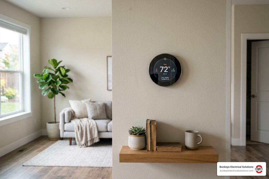 modern smart thermostat installed on a living room wall smart home energy efficiency DIY